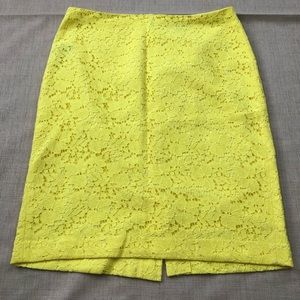 Ann Taylor Bright Yellow Floral Lace Pencil Skirt